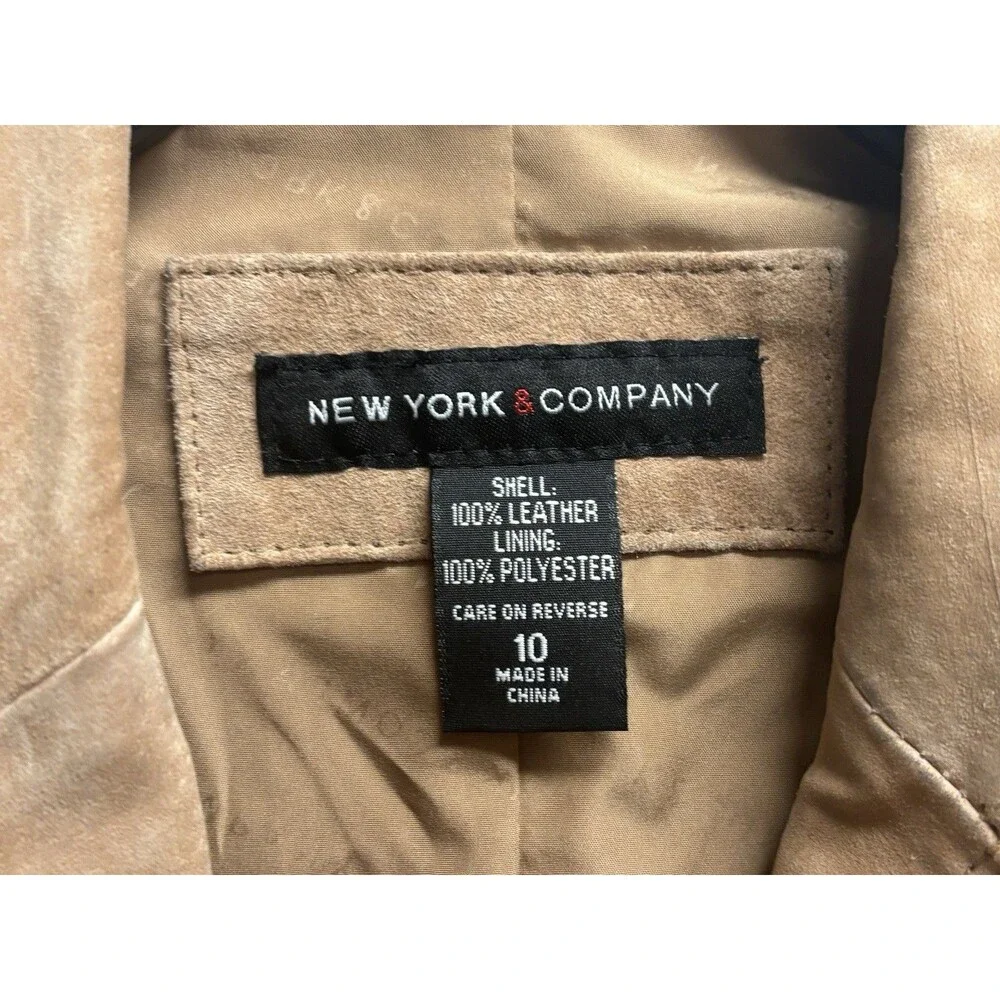 Vintage Y2K New York & Company Tan Suede Leather Blazer Jacket Size 10